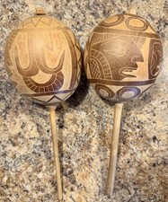 Two Mexican / Indian Handmade Natural Maracas