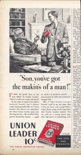 1939 Union Leader Tobacco Vintage Print Ad – “Makin’s of a Man!” [25-027]