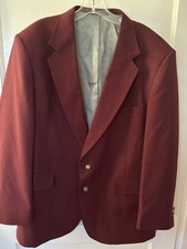 Vtg USA Made Red Maroon Mauve Hopsack Gold Button Blazer Sport Jacket 46 Reg
