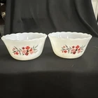 Vintage Fire King Milk Glass Primrose Pattern Small Floral Custard Cup Dish Pair