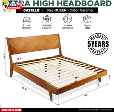 Gazelle Signature Bed Frame with High Headboard Solid Wood Platform Bed Queen B