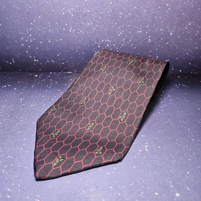 Enzo Necktie Mens OS Navy Red Honeycomb Geometric Floral 100% Silk Made in USA