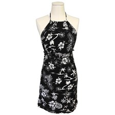 Womens Black White Halter Dress Hawaiian Print Sundress Tropical Beach Cute Sz S