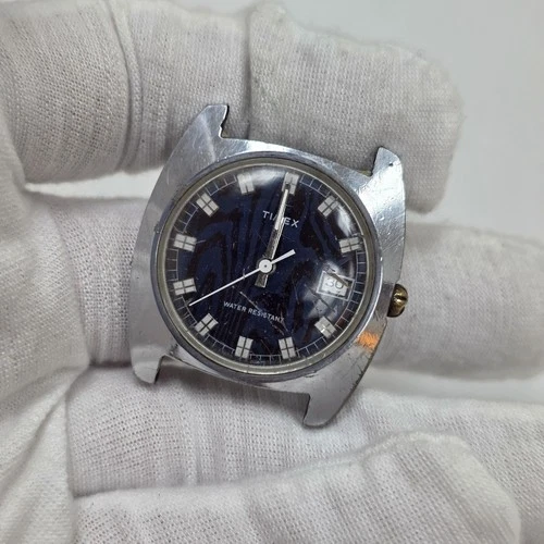 1975 Timex Blue Moiré Dial Sprite Calendar Date Watch 23653 02575 Parts/Repair