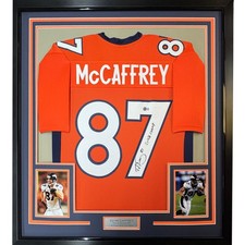 Framed Autographed/Signed Ed McCaffrey 35x39 2x SB Champs Orange Jersey COA