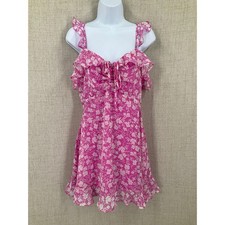Lulus Mini Dress Womens Size M Pink Floral Ruffle Sweetheart Boho Romantic Flowy
