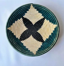 Hand Woven Coiled Basket Fruit Basket Green Wall Hanging Wall Decor 11.5"W