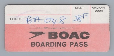 BOAC Boarding Pass Airline Vintage Used Original Flight BA 048 Seat 28F B.O.A.C.