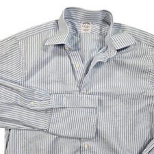 Brooks Brothers Dress Shirt Mens 16 35 Blue Stripe Slim Fit Egyptian Cotton USA