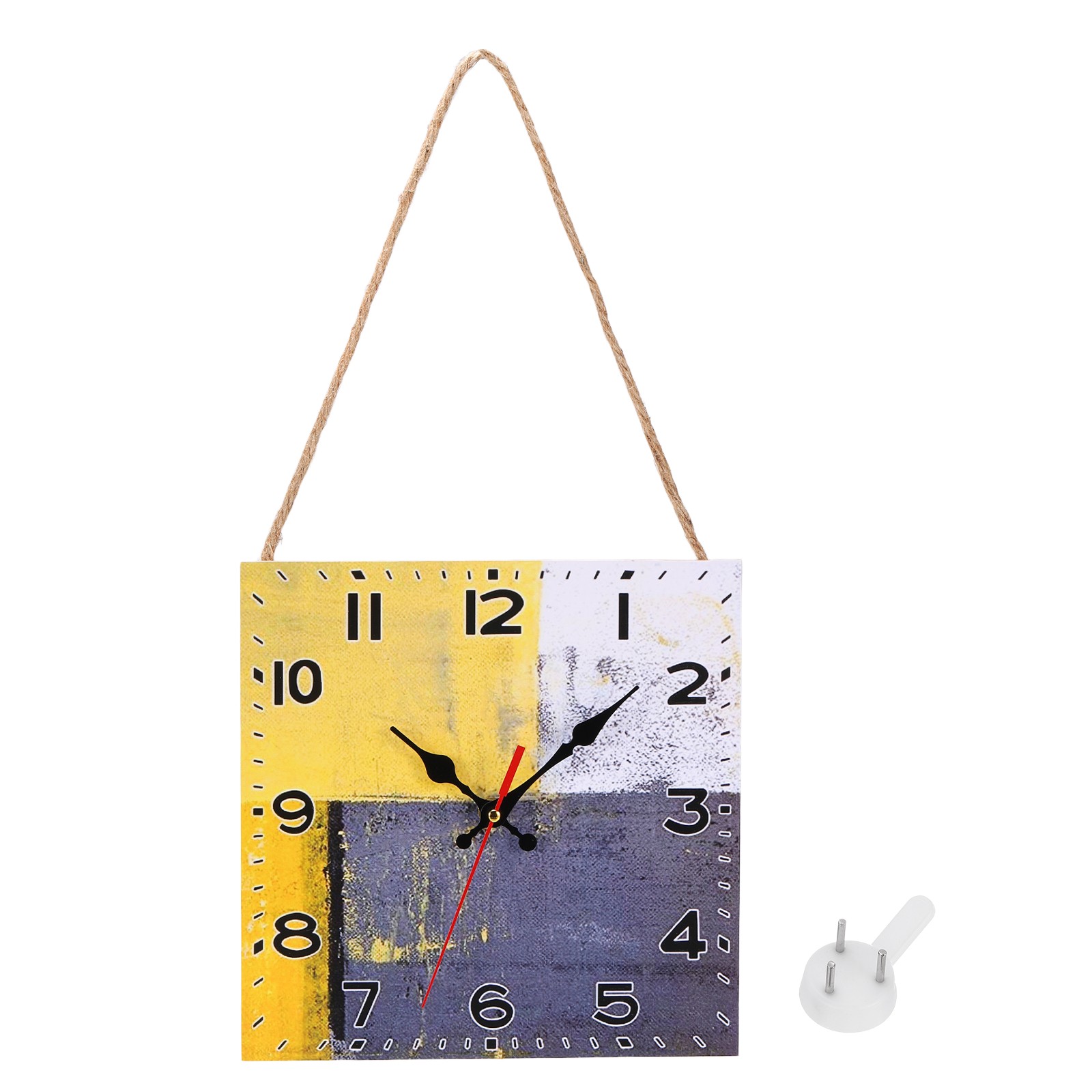 10" Square Painting Wall Clock Wooden Finish Clock Yellow White Black