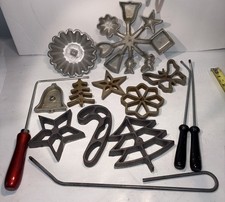 Rosettes Iron Set Cookie And Patty Shells And Handles Lot Of 14