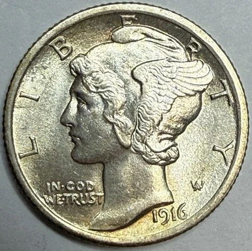 1916 Uncirculated Mercury Silver Dime Exact Coin Imaged #MERC55