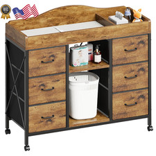 Changing Table 6 Drawer Dresser Adjustable Shelves Rustic Brown
