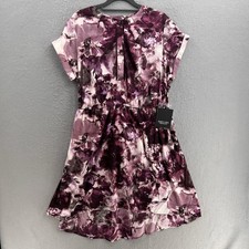 Simply Vera Dress Womens Petite XL Purple Floral Short Sleeve Hi Low Belt Short