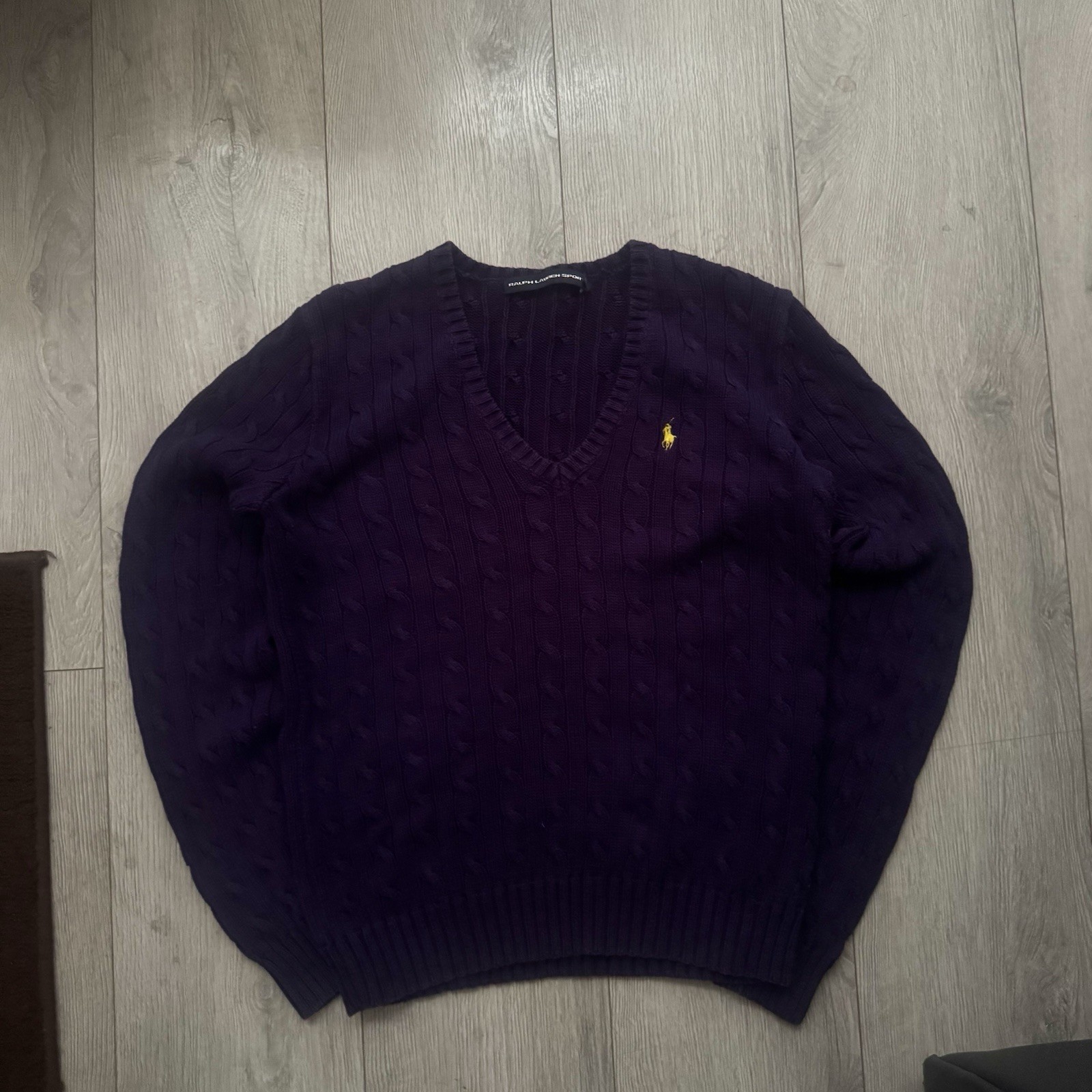 Polo Ralph Lauren viola maglione scollo a V giallo pony taglia large (12) donna