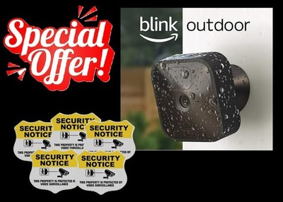 Blink Outdoor wasserdichte Zusatz-Überwachungskamera HD kabellos mit 5 CCTV-Aufklebern