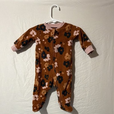 Carter's 3M Floral Zip One Piece Baby Sleeper Brown Pink Black Long Sleeve