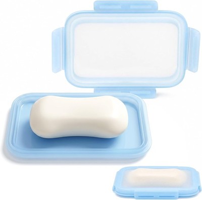 Slim Travel Soap Case with Removable Silicone Insert, Leak-Resistant 4-Side Snap