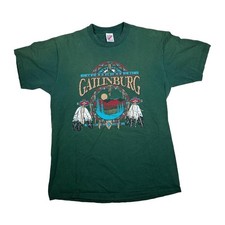 Vintage Gatlinburg TN Graphic T Shirt Large Green Jerzees Made in USA Nature