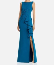 Eliza J Women's Blue Sleeveless Cascading-Ruffle Gown Dress Size 10