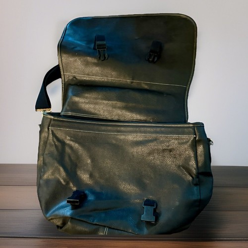Vintage Black Leather Laptop Messenger Bag Briefcase Shoulder Strap 90s ...
