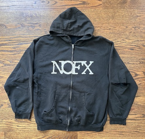 Vintage NOFX Zipped Hoodie Front And Back Graphic Skull Men's Size L Distressed