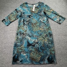 Tiana B Paisley Print Dress Size 18W Teal Stretch Made in USA NWT