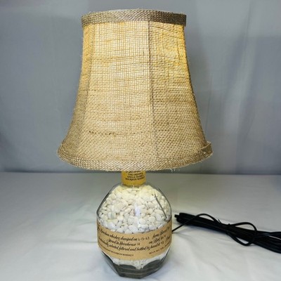 Blantons Bourbon Bottle Lamp Custom White Stone Fill Burlap Shade Rustic Decor