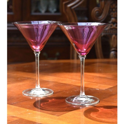 Vera Wang Wedgwood Classic Martini Amethyst Lead Crystal Glasses Pair Germany 7"