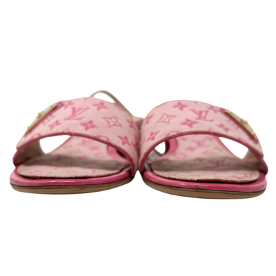 LOUIS VUITTON Vintage LV Logo Monogram Mule Sandals #37 Pink Gold