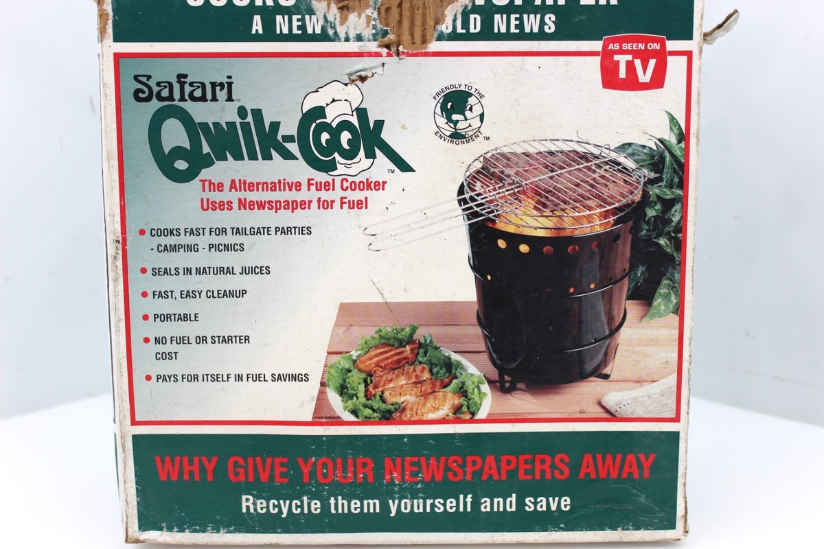 VINTAGE SAFARI QUIK-COOK ROUND NEWSPAPER BBQ GRILL minimalist