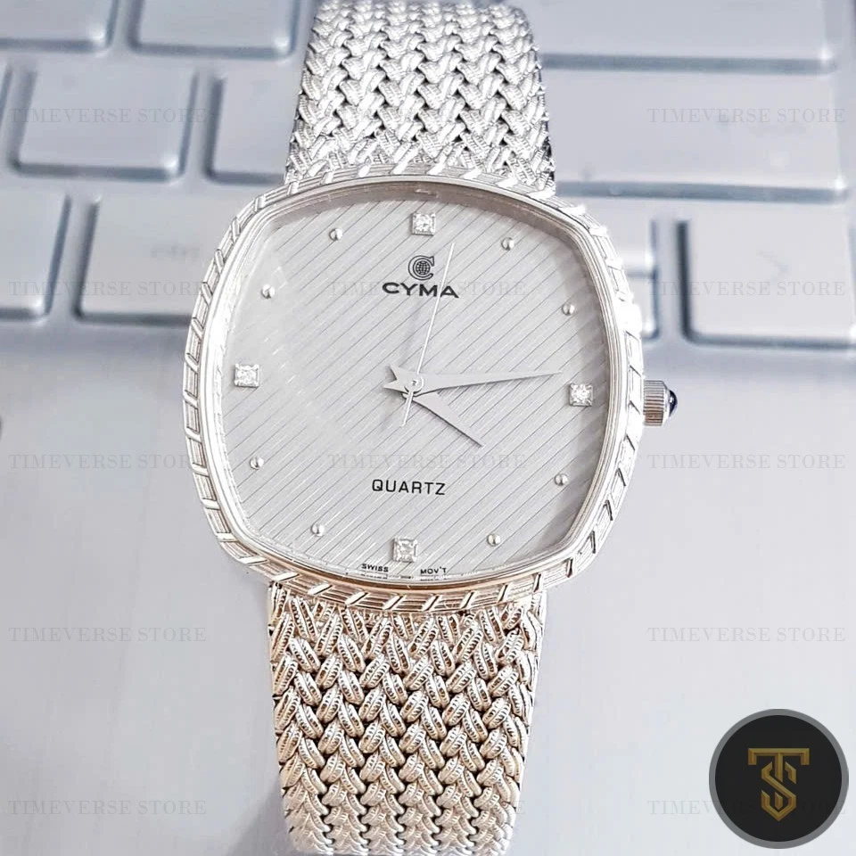 Relógio de quartzo feminino Cyma pulseira de malha prata 30 mm – Usado excelente - Imagem 3 de 4