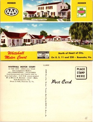 Whitehall Motor Court US 11 220 Roanoke VA Postcard