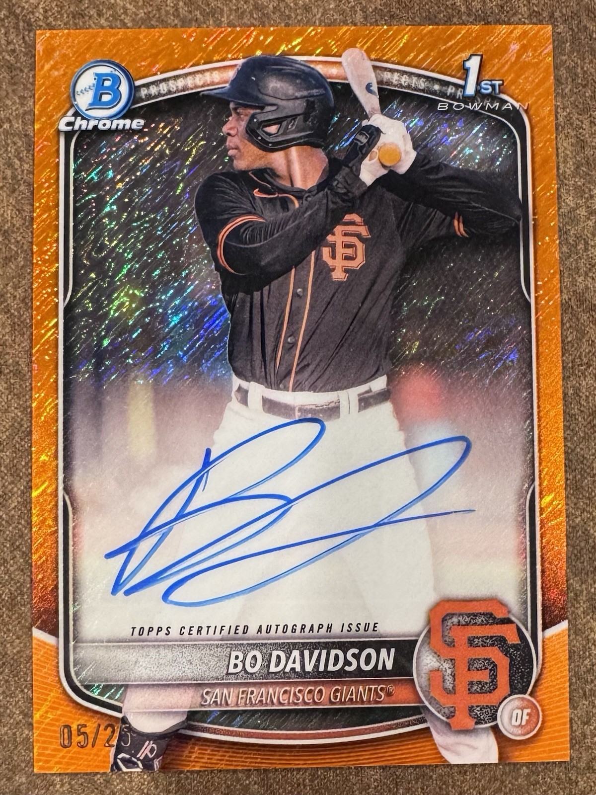 Bo Davidson Auto 1st Orange Shimmer Refractor #CPA-BD 2025 Bowman Chrome RC /25