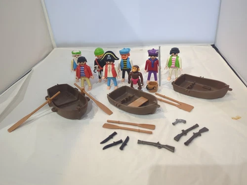 Vintage Playmobil Pirates Figures Lot 8 Figures + Accessories