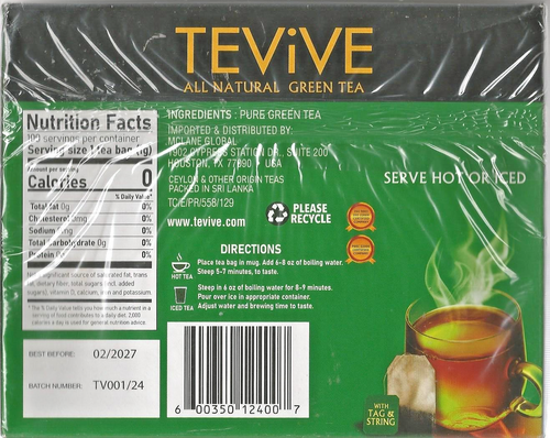 Tevive All Natural Green Tea 100 Bags 3.52 Oz EXP 02/27 | eBay