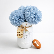 Blue Dahlia Flower Mason Jar Arrangement Baby Shower Centerpiece Nursery Decor