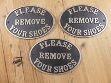 3 Large Please Remove Your Shoes Cast Iron Sign Plaque Door Wall Fence Gate