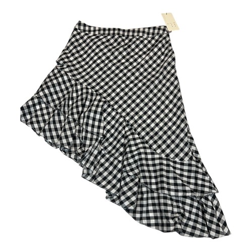 A New Day Gingham Ruffle Skirt Asymmetrical Hem Black White Size 2