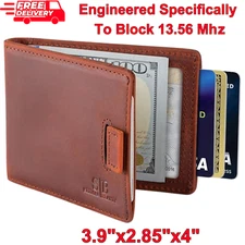 RFID Blocking Slim Bifold Wallet – Genuine Leather Minimalist Money Clip for Men