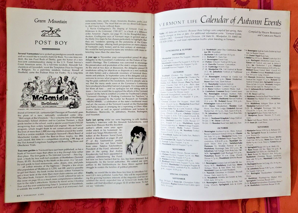 VERMONT LIFE, AUTUMN 1983- VINTAGE MAGAZINE, AUTUMN EVENTS, PHOTOS ...