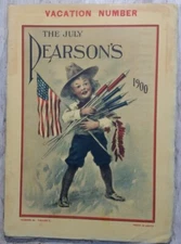 July 1900 Pearson's Magazine Cover w Patriotic Boy Fireworks July 4 4th
