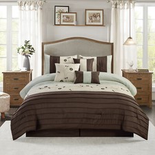 Comforter Set King, Queen Size 7 PC Embroidered Bedspread Shams, Bedskirt - Luna