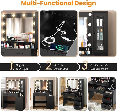 Schminktisch mit LED Spiegel Steckdosen Kosmetiktisch Frisiertisch Make-up Tisch - Afbeelding 37 van 41