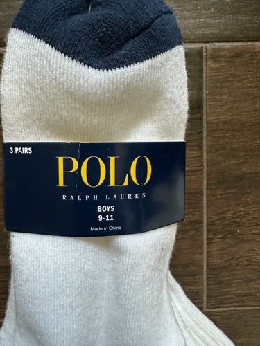 Boys White Ralph Lauren Polo Socks 3 Pairs Size 9-11 Polyester, (New) - Picture 3 of 3