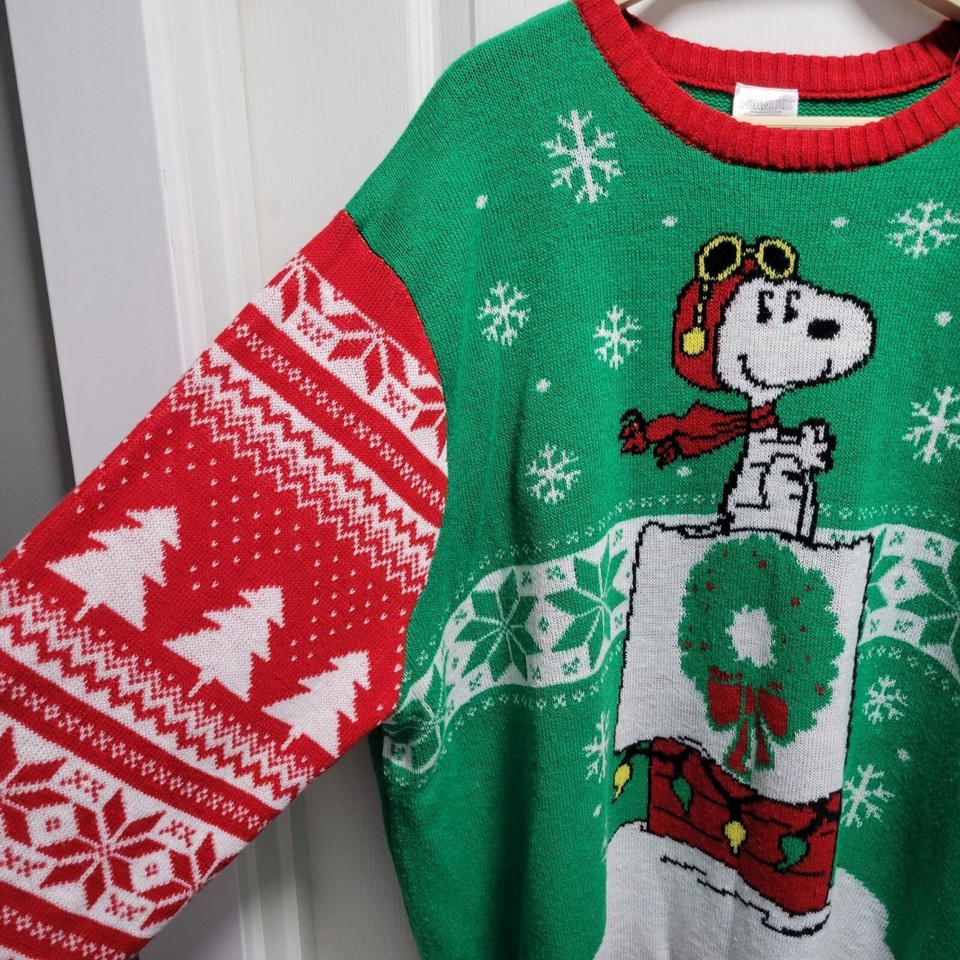 Peanuts Snoopy Ugly Christmas Sweater Size 3XL Big Tall XXXL Fair Isle Red Green eBay