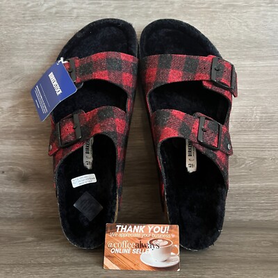 Birkenstock Arizona Rivet Plaid Red Black Shearling Regular NWB Birkenstock Arizona Rivet Plaid Red Black Shearling Regular  main image 3