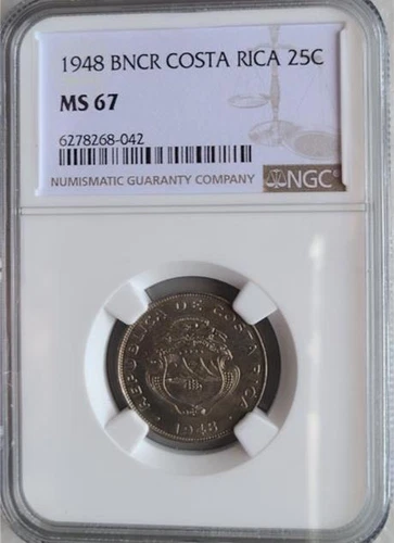 Costa Rica 25 Centimos 1948 BNCR NGC MS 67