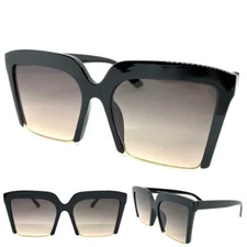 Classy Elegant Modern Retro Cat Eye Style SUN GLASSES Square Black & Gold Frame