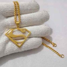 Superman symbol Pendant S.Silver plating gold with Curb chain